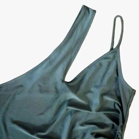 Trendyol Emerald Green One Shoulder Satin Tank Top Medium NWT - Picture 6 of 14